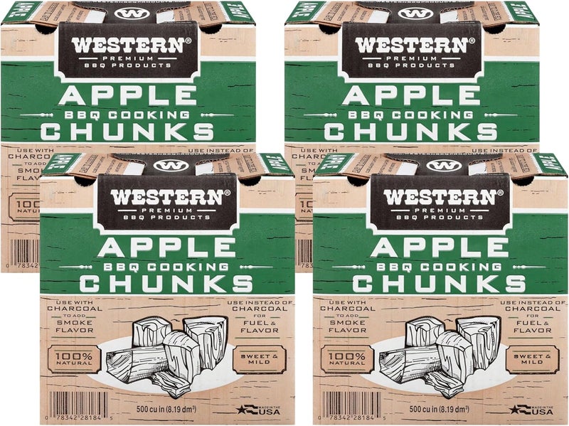 Western Wood Smoking Chunks Multi Pack – 4 Boxes (500 cu in Each) – Apple Chunks – All-Natural BBQ Wood for Grilling, Smoking Beef, Pork, Poultry & More (Apple, Wood Chunks) - Image 1